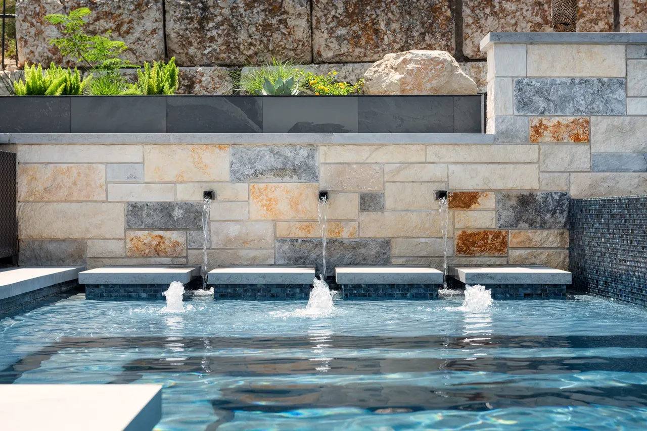Limestone Terrace — Geometric pool with raised spa in Austin, TX by GB IV Designs (photo 2)