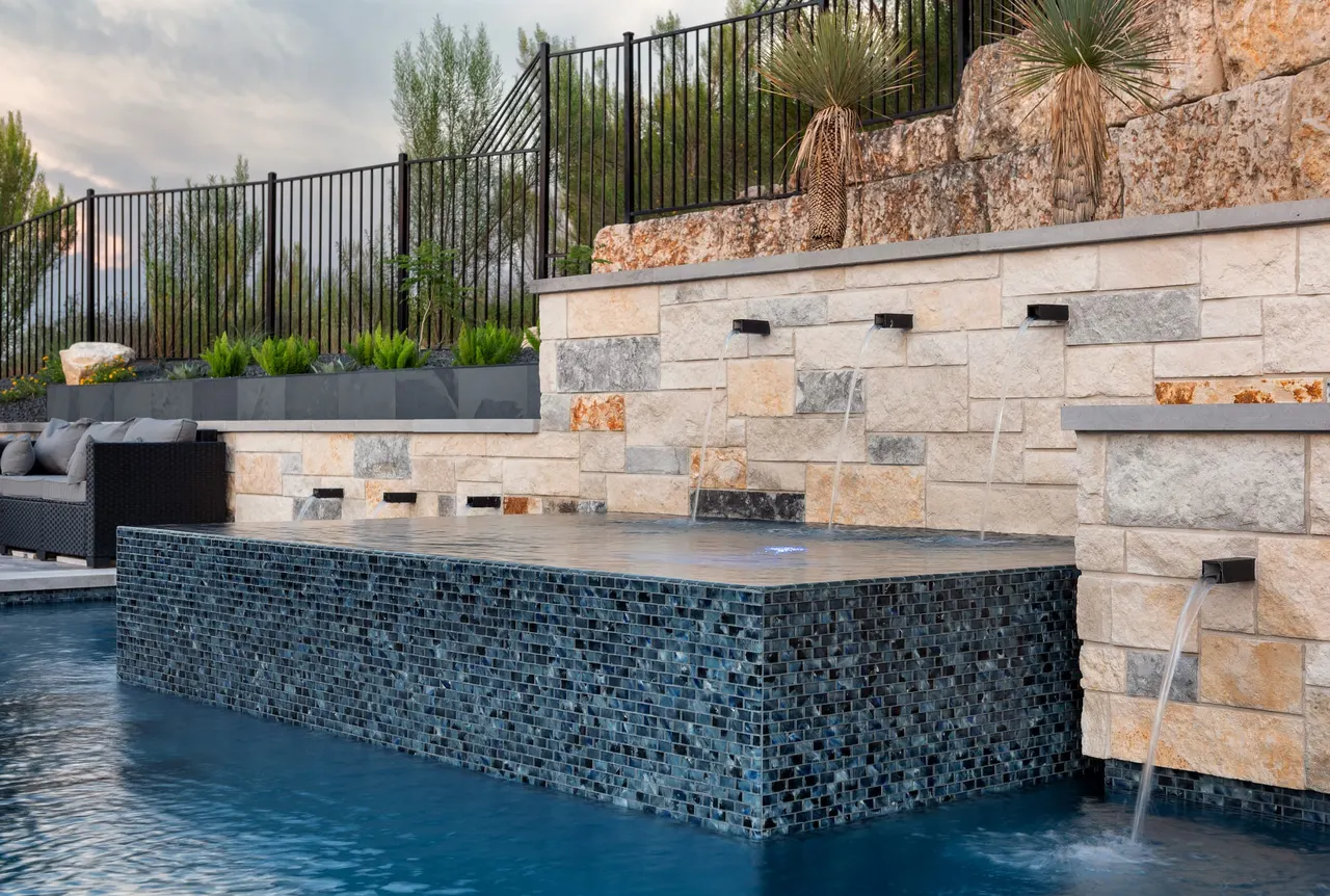 Limestone Terrace — Geometric pool with raised spa in Austin, TX by GB IV Designs (photo 10)