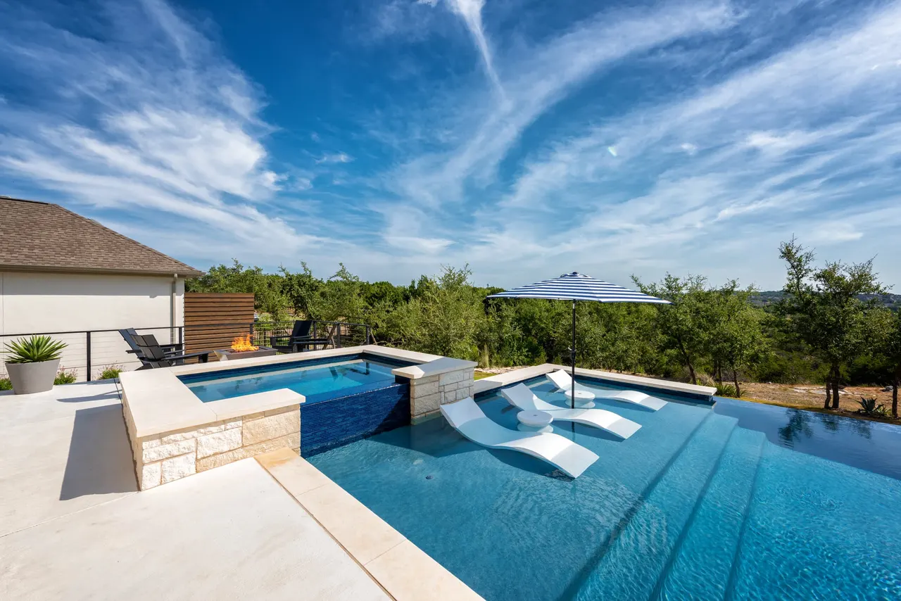 Pavilion Plunge — Geometric pool & pavilion in Travis County, TX by GB IV Designs