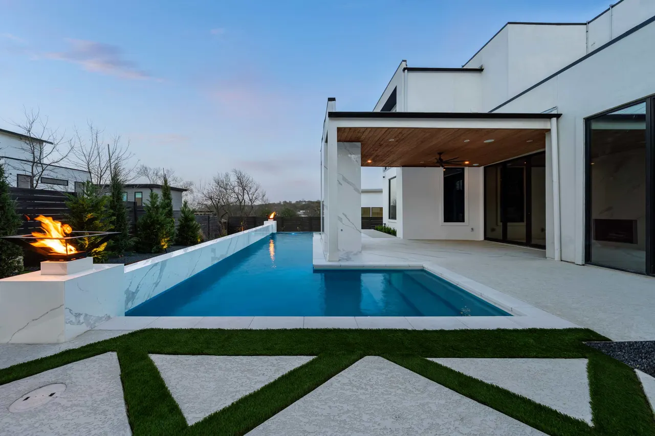 Porcelain Modern — Raised pool & outdoor living in Austin, Texas, by GB IV Designs