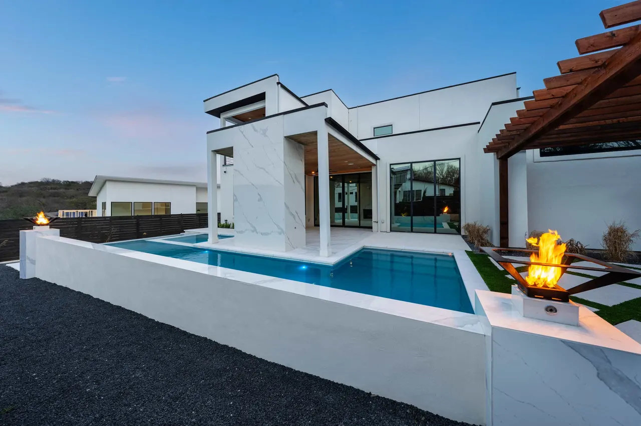 Porcelain Modern — Raised pool & outdoor living in Austin, Texas, by GB IV Designs