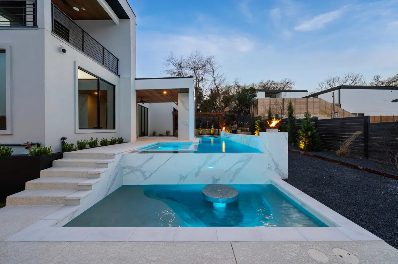 Porcelain Modern — Raised pool & outdoor living in Austin, Texas, by GB IV Designs