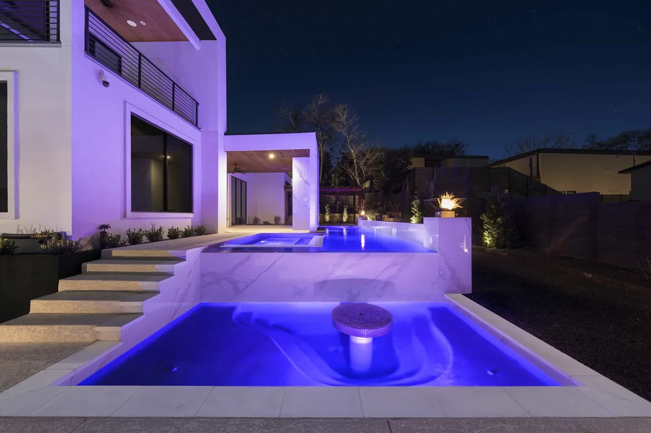 Porcelain Modern — Raised pool & outdoor living in Austin, Texas, by GB IV Designs