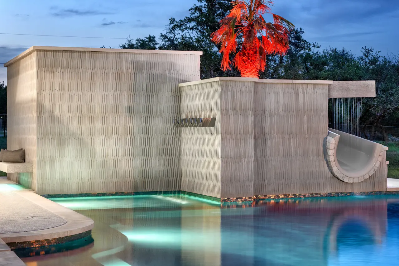 Sculpted Water Walls — Contemporary pool with water features in Bee Cave, TX by GB IV Designs (photo 8)