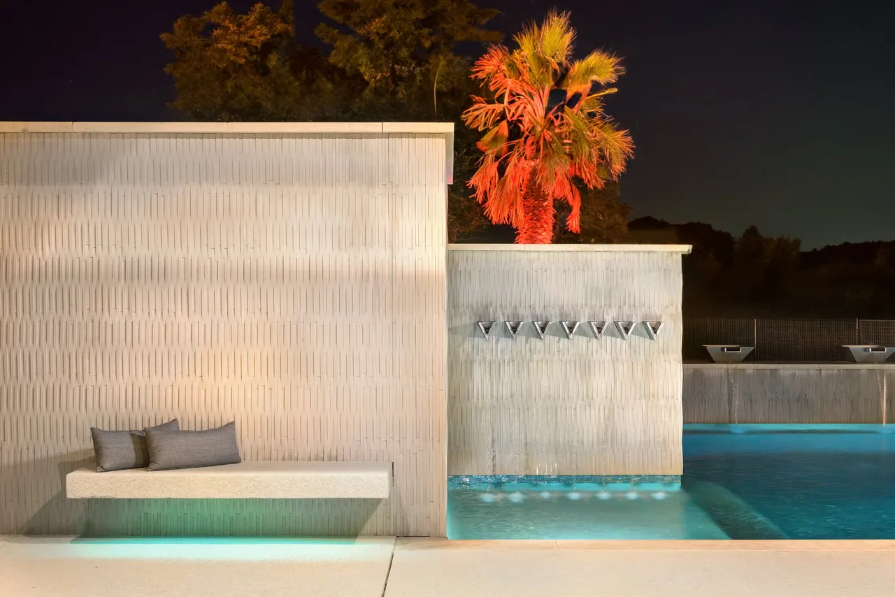 Sculpted Water Walls — Contemporary pool with water features in Bee Cave, TX by GB IV Designs (photo 11)