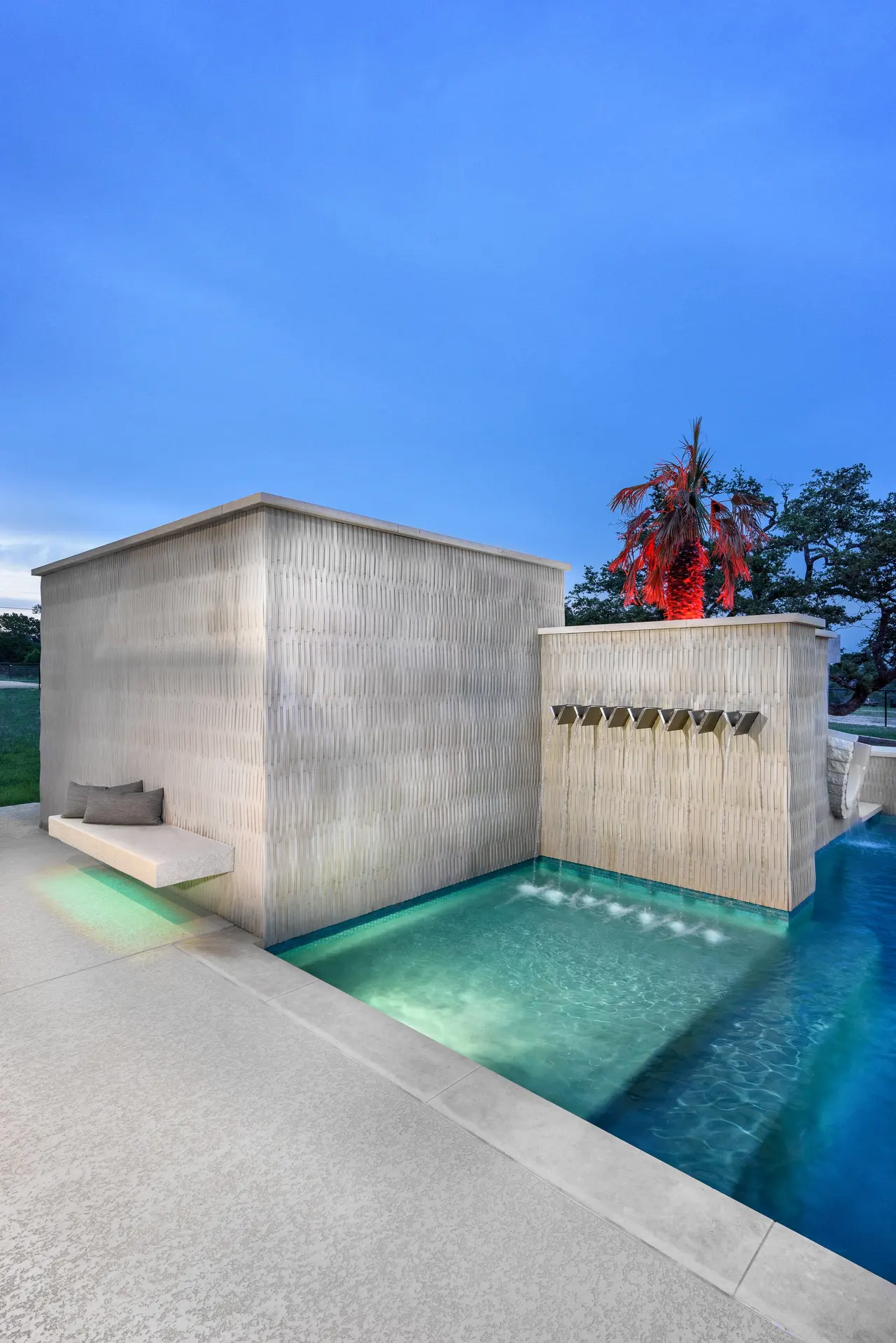 Sculpted Water Walls — Contemporary pool with water features in Bee Cave, TX by GB IV Designs (photo 21)