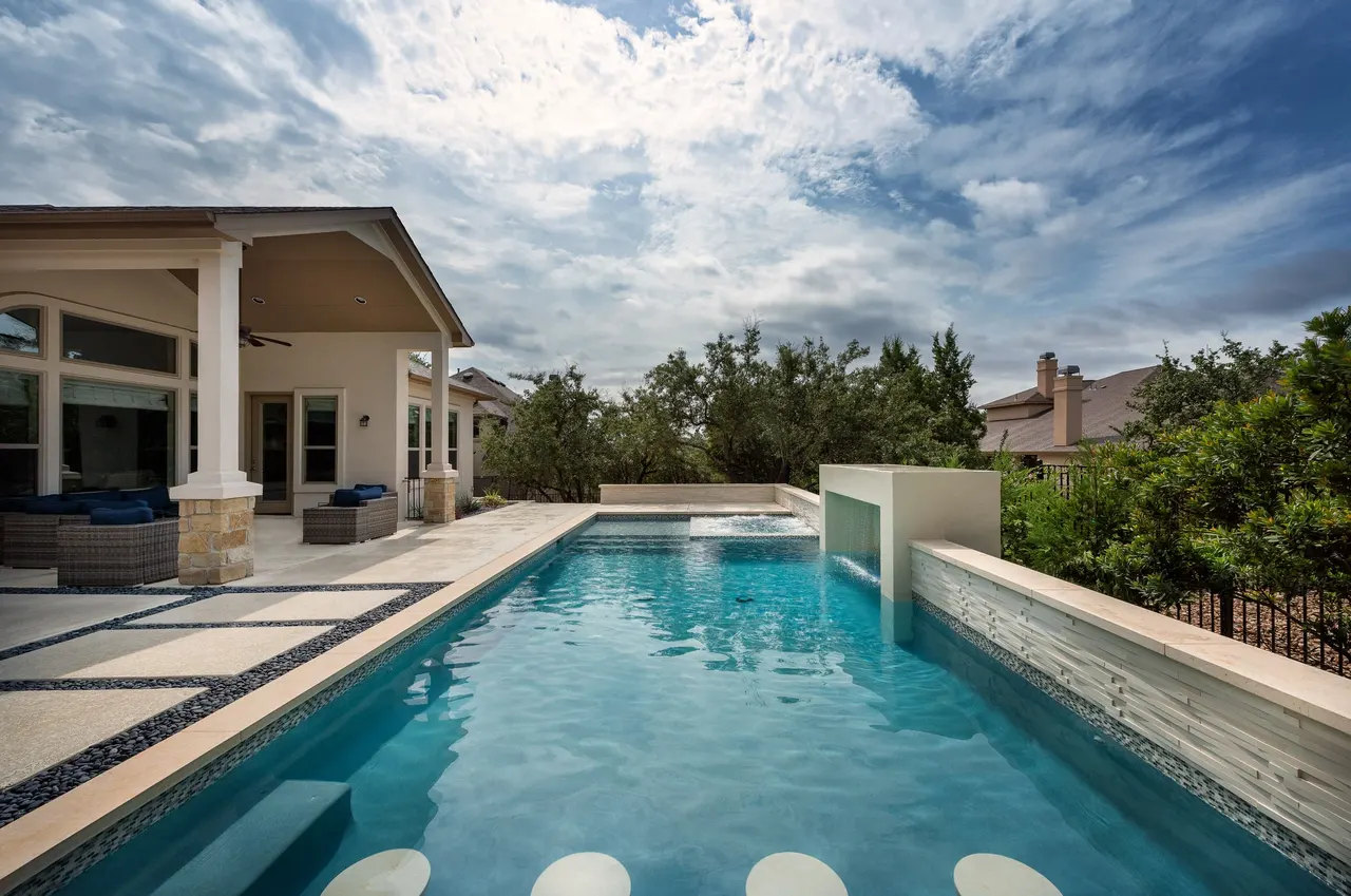 Tiered Geometric — Geometric pool & spa in Dripping Springs, TX by GB IV Designs