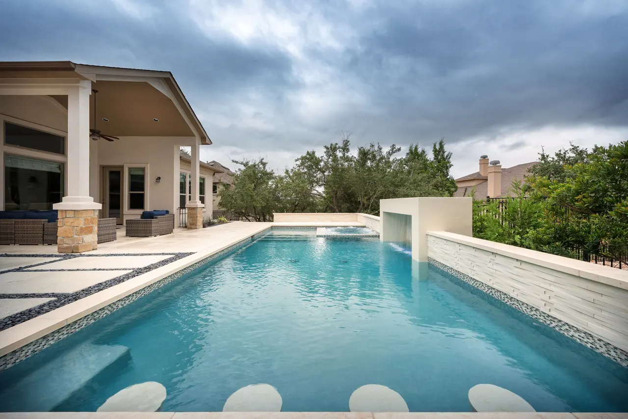Tiered Geometric — Geometric pool & spa in Dripping Springs, TX by GB IV Designs