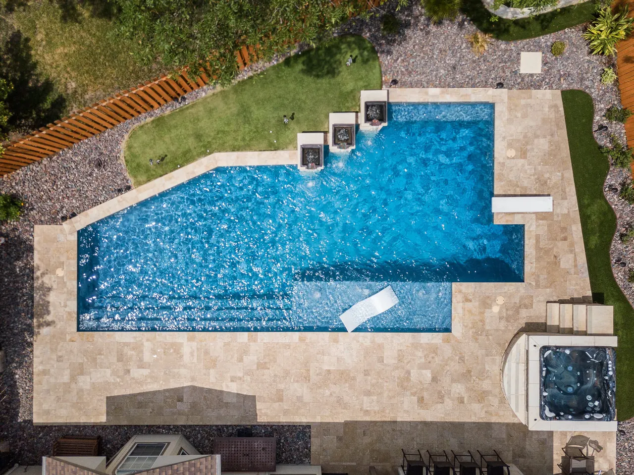Travertine Lap — Lap pool & spa in Bee Cave, TX by GB IV Designs (photo 8)